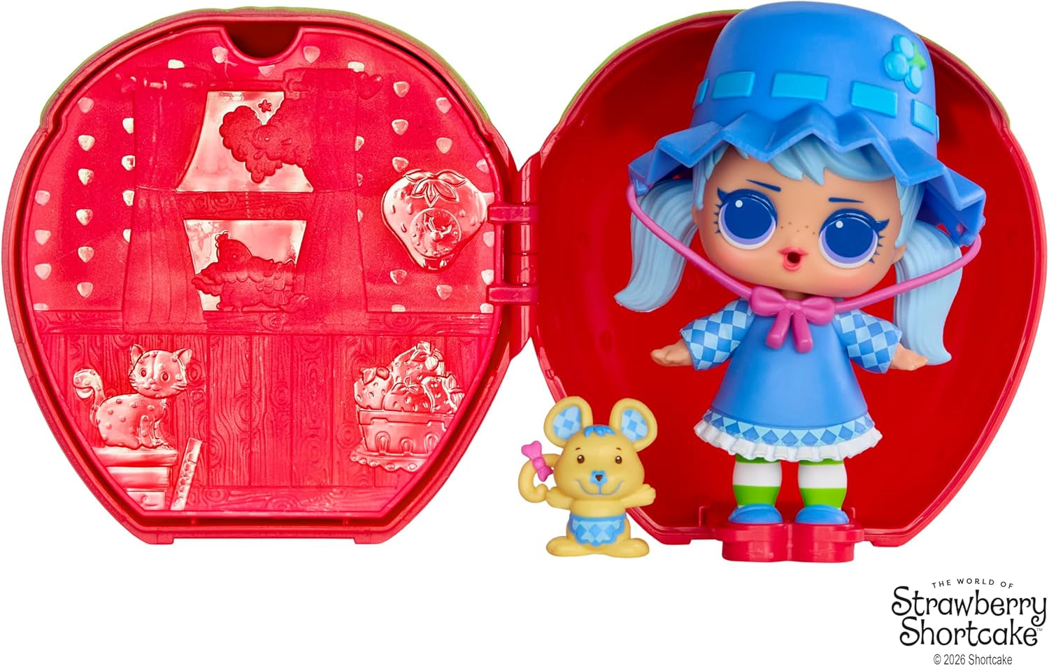 LOL niespodzianka! Loves Strawberry Shortcake Tots - Kolekcjonerskie pachnące lalki z 7 niespodziankami, zwierzakiem, modą, butami, kapeluszem, zestawem do zabawy z truskawkowym ciastkiem Cabrio, wiek 4+
