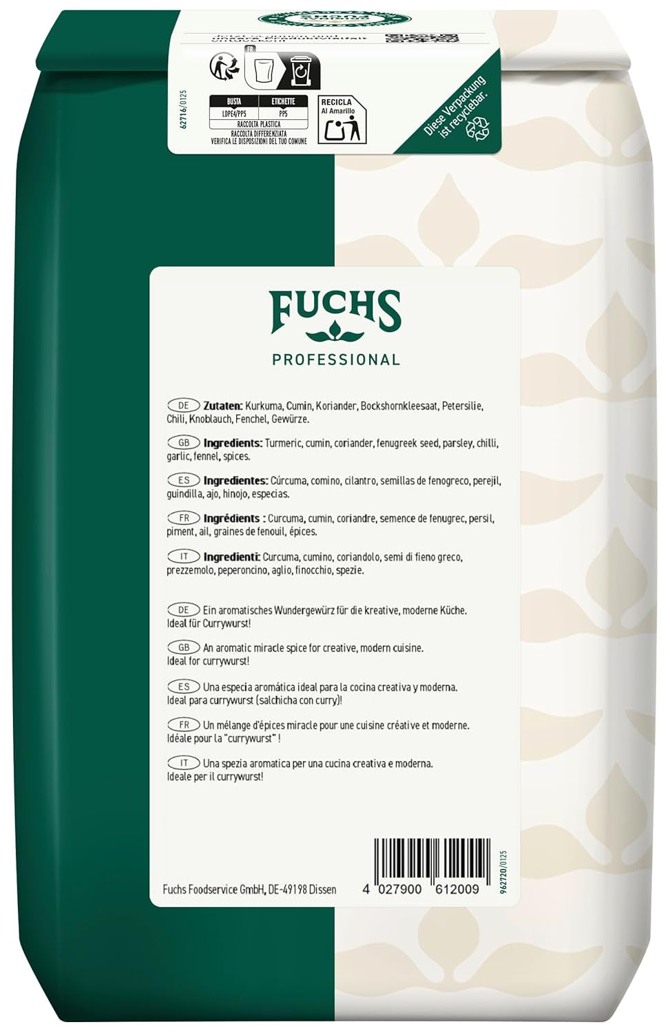 Fuchs Professional - Curry w stylu angielskim "Goldelephant" | Zum Würzen von Suppen, Saucen und Reisgerichten | Profi-Qualität für Großverbraucher und Gastronomie | Worek 1 kg nadający się do recyklingu