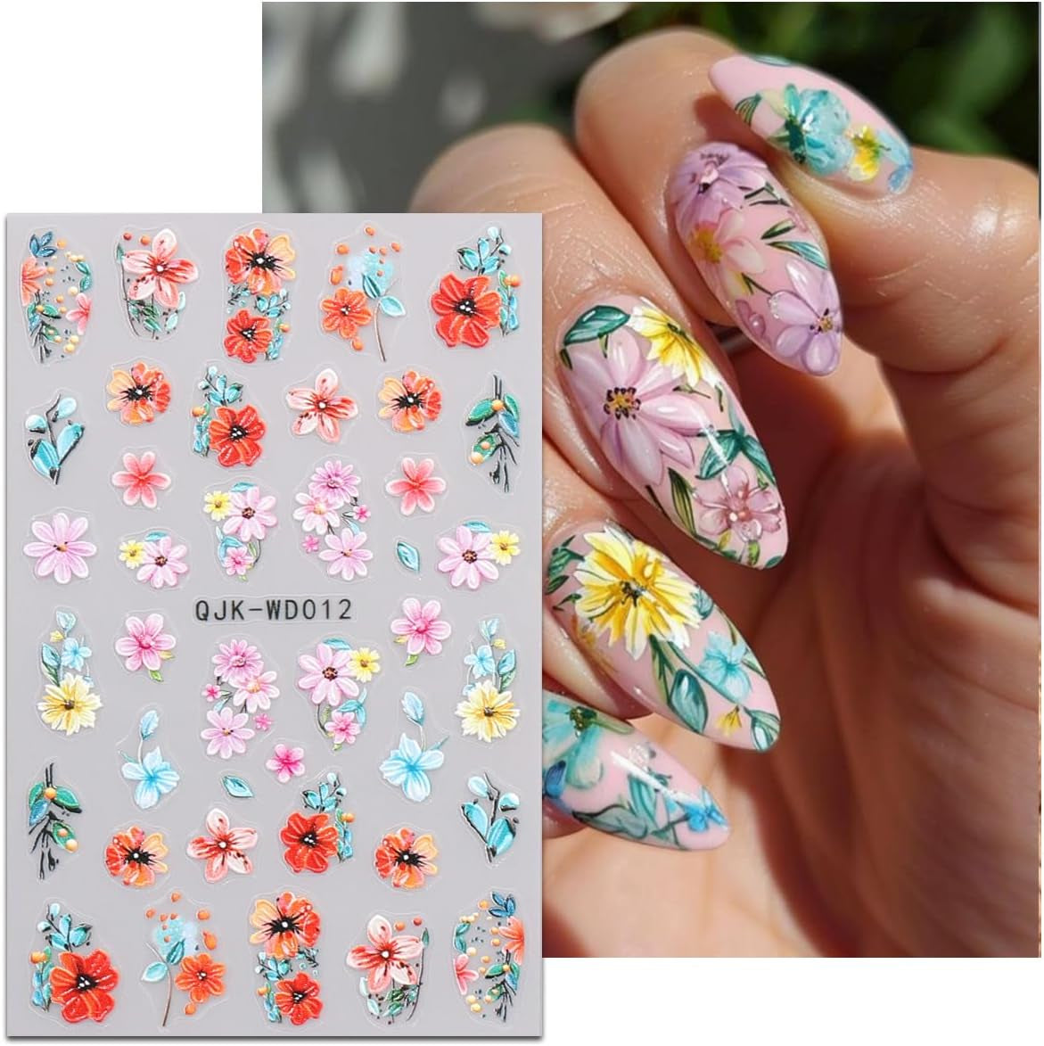 JMEOWIO Nagelsticker Blumen 6 Blatt Nail Art Naklejka Selbstklebend Nagelaufkleber Sommer Blumen Dekoration Nageldesign Zubehör