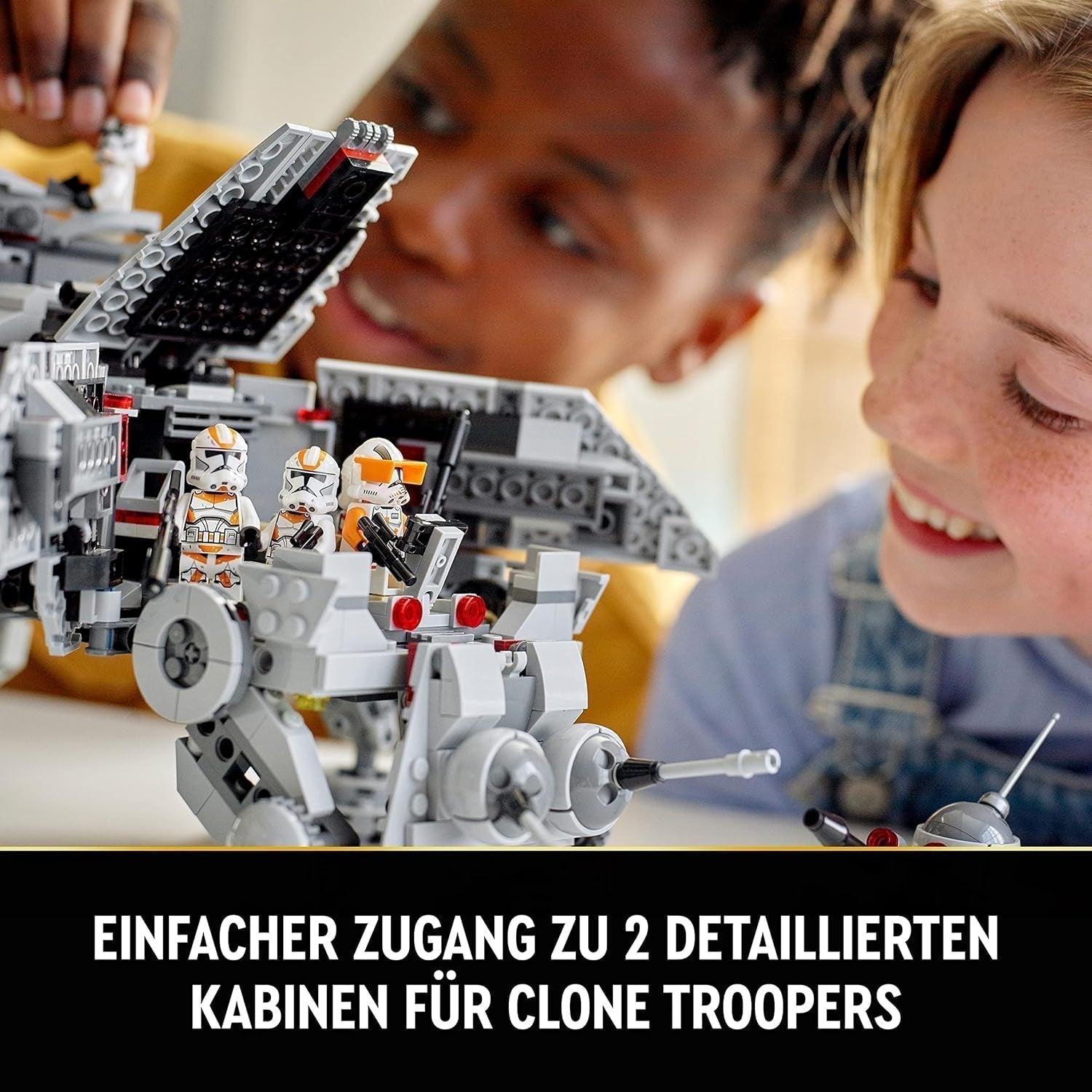 LEGO Star Wars Mobilny model zabawkowy At-Te Walker Zestaw minifigurek zawierający 3 żołnierzy-klonów, droidy bojowe i droida karłowatego 75337 Zestawy do budowania Besuche den LEGO-Store