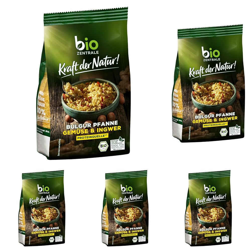 Biozentrale Bulgur na tacy z warzywami i imbirem | 200 g idealne na szybki posiłek na wynos | źródło białka wegańskiego | łatwe w przygotowaniu