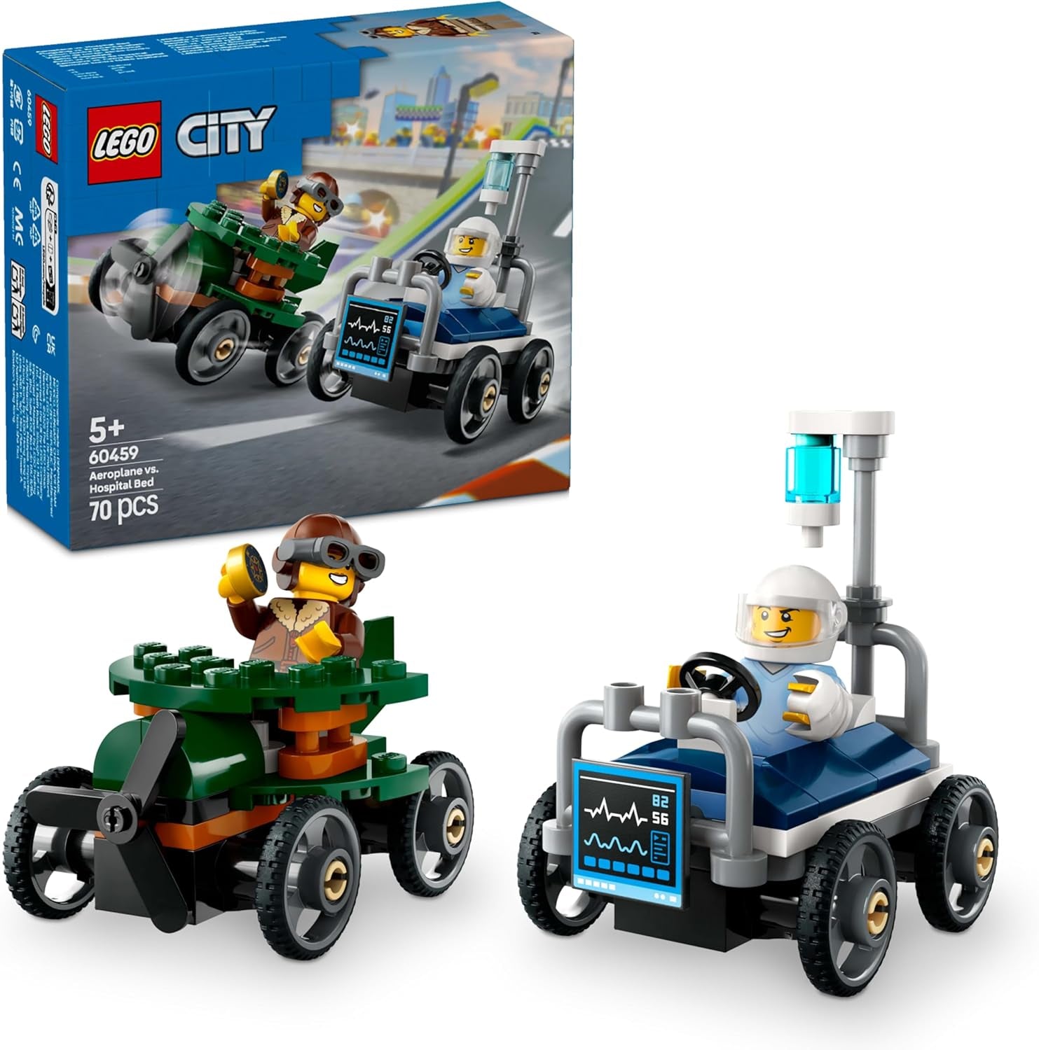 Samolot LEGO City kontra samolot Zestaw samochodu wyścigowego na łóżku szpitalnym - Mydelniczka dla chłopców i dziewcząt od 5 lat - Zestaw do budowania z 2 minifigurkami - Prezent urodzinowy i świąteczny 60459 Zestawy do budowania Besuche den LEGO-Store Domyślny tytuł