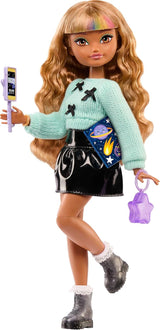 Lalka Barbie Dream Besties i akcesoria, lalka Zia Fashion z odpinanymi ozdobami i falowanymi brązowymi włosami, 7-częściowa fryzura i księżyc, JGG36