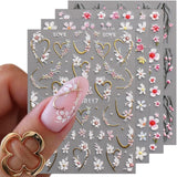 JMEOWIO 3D Nagelsticker Blume Nail Art Naklejka Selbstklebend Nagelaufkleber 5D Stereoskopisch Frühling Letnia dekoracja kwiatowa Nageldesign Zubehör 4 Blatt