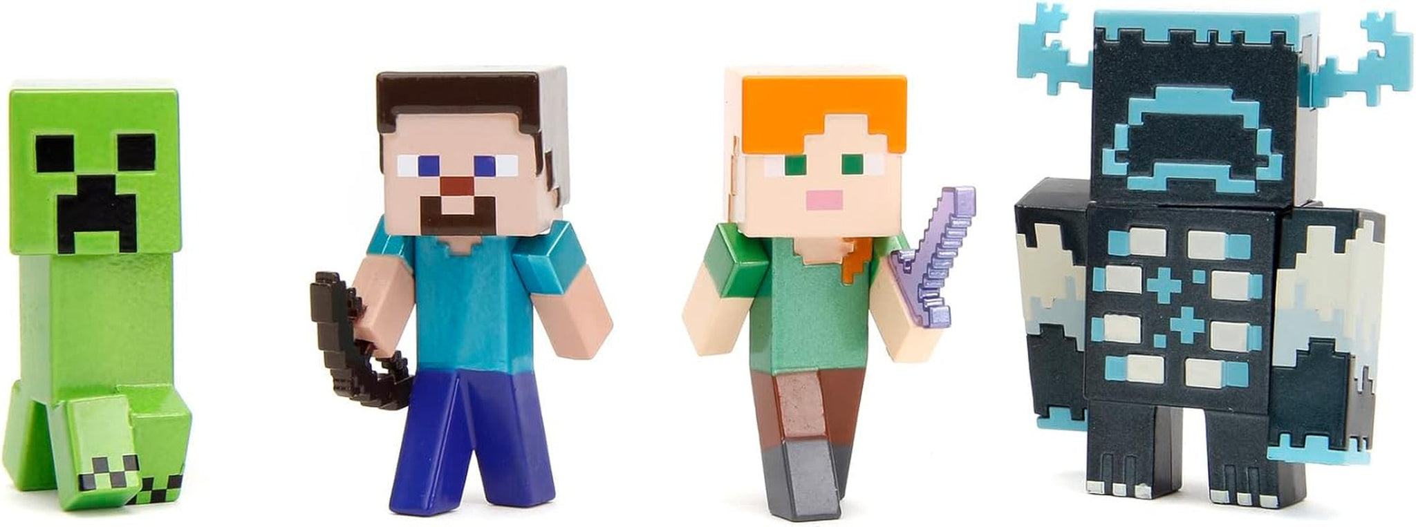 Jada Toys Zestaw figurek Minecraft (4 sztuki) Wykonane z metalu - Minecraft Jaskinie i klify Figurki kolekcjonerskie (Steve, Alex, Creeper i Warden) Dla graczy i kolekcjonerów 8+ 6 cm każda figurka Naty Shop