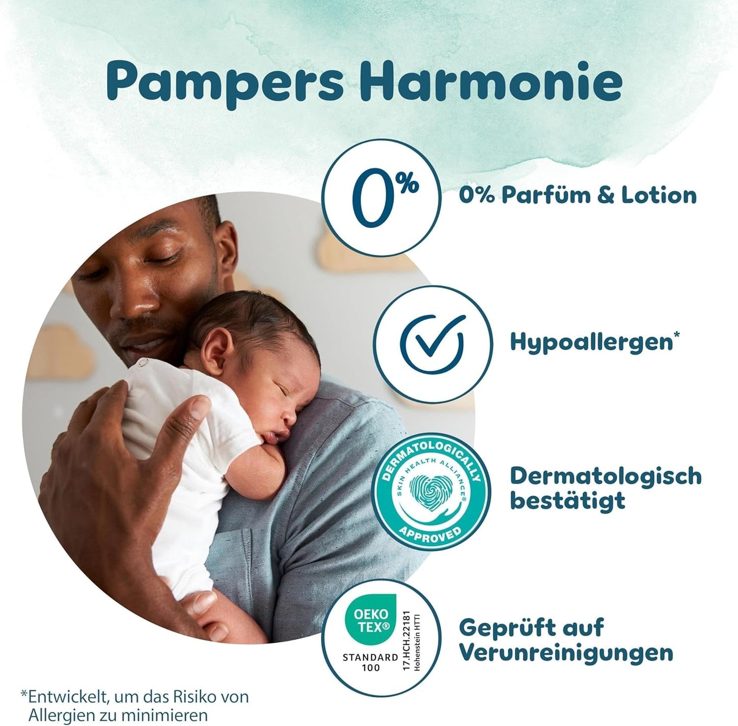 Pieluchy Pampers Harmony rozmiar 1, 180 pieluszek, 2kg-5kg, delikatna ochrona skóry dzięki 100% ochronie Pampers