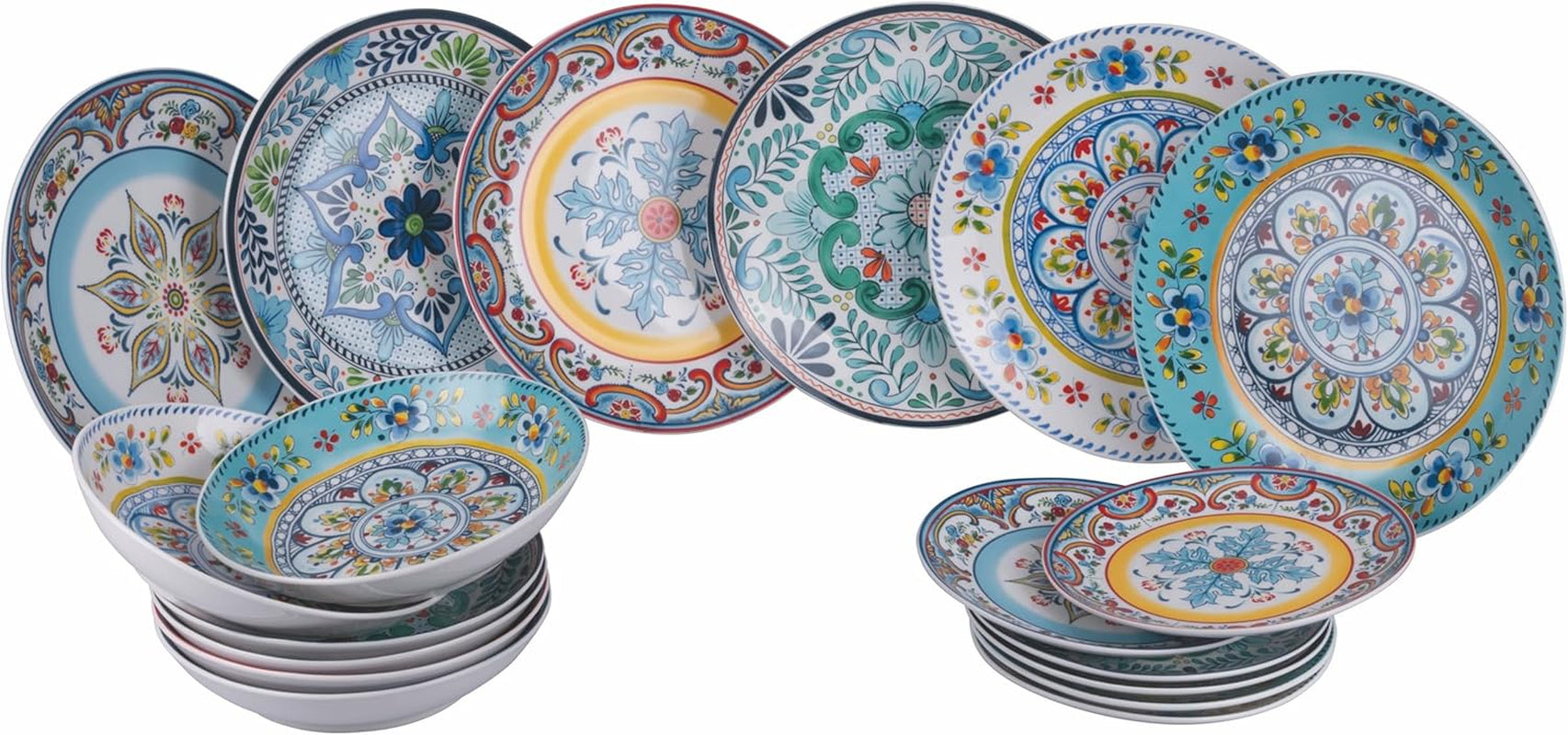 Serwis obiadowy porcelanowy 18 szt., 6 różnych kompletów talerzy, Andaluzja