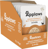 Applaws 100% naturalny Nassfutter für Katzen, Hühnerbrust mit Tunfischfilet in Brühe - Packung mit 12 x 70g Beuteln