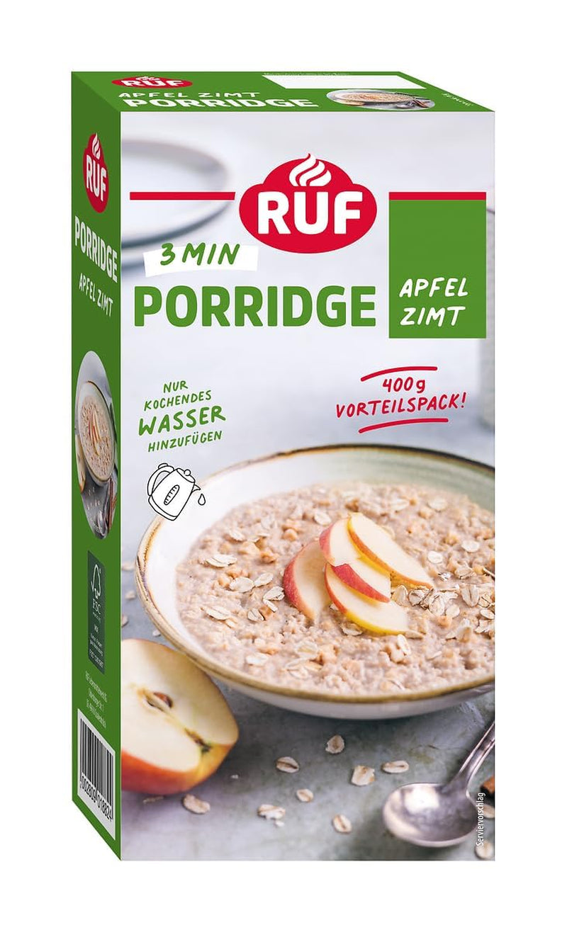 RUF Płatki owsiane cynamonowo-jabłkowe z całymi płatkami owsianymi, delikatnym aromatem cynamonu i kawałkami suszonych jabłek, przekąski, opakowanie zbiorcze, 1 x 400g