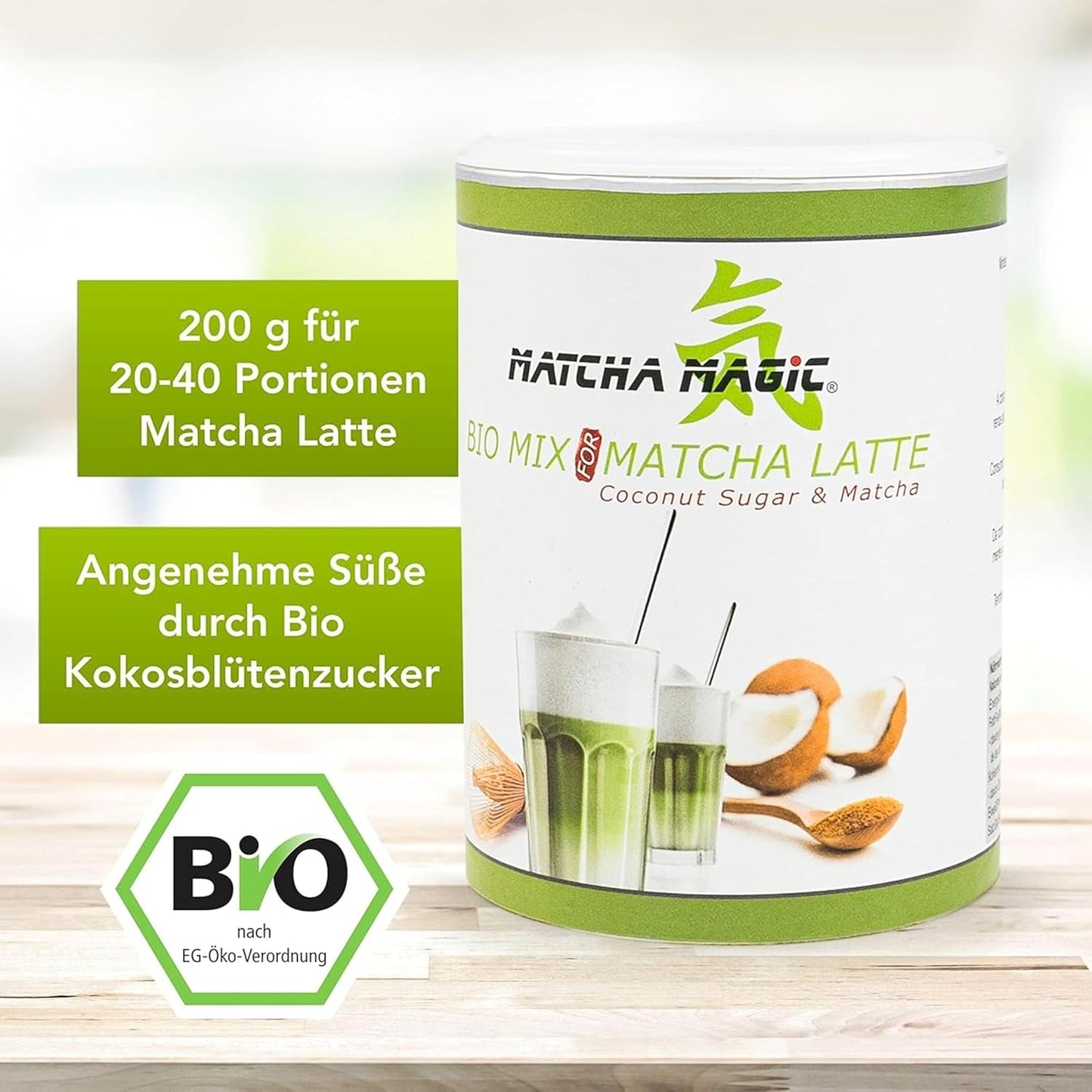 Matchamagic - Organiczna matcha latte w proszku z Japonii z cukrem z kwiatów kokosa do pysznej herbaty