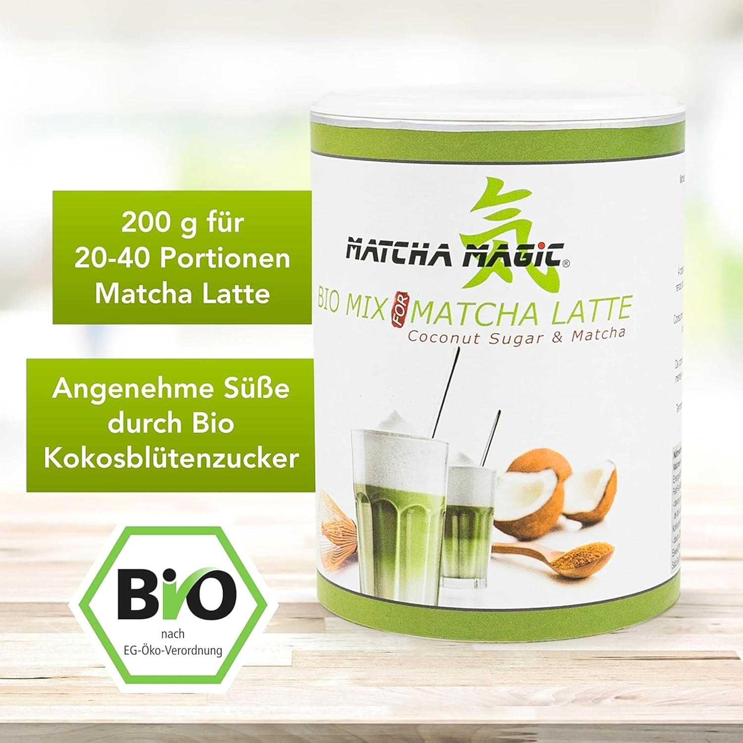 Matchamagic - Organiczna matcha latte w proszku z Japonii z cukrem z kwiatów kokosa do pysznej herbaty