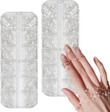 12 Größen Nail Art Perlen, Flache Perlen, Nail Art Accessoires, Halbkreis Nagelperlen, Weiße Nail Charms Und Glitzersteine ​​​​Nägel Für Nail Art Design, DIY Basteln, Alltag, Hochzeit (2 pudełka)