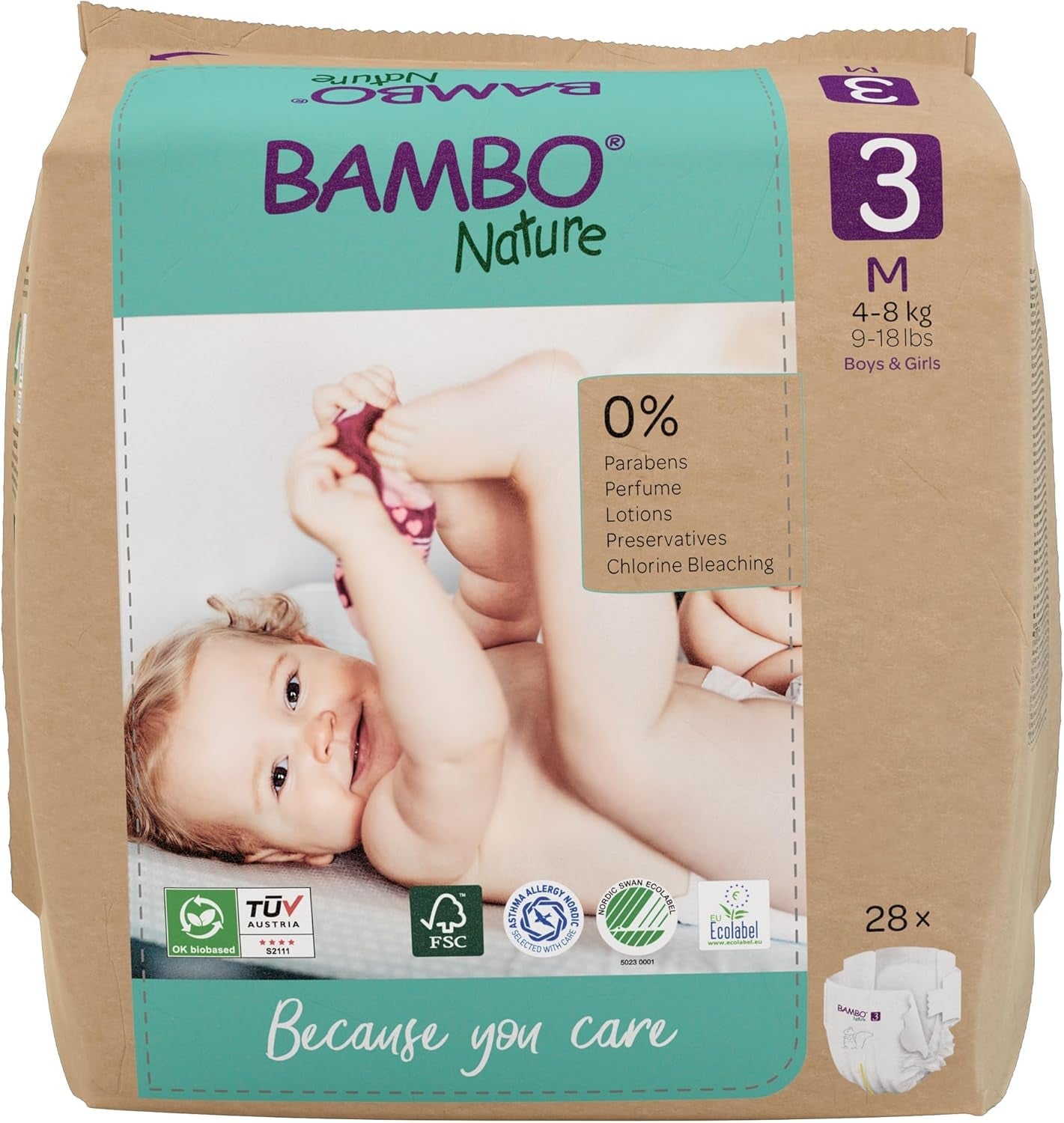 Pieluszki dziecięce Bambo Nature, rozmiar 1 (2-4 kg), 132 sztuki w pudełku miesięcznym | Pieluszki Premium ze zwiększoną ochroną przed wyciekami | Najwyższy komfort i swoboda dla noworodków | Pieluszki testowane dermatologicznie