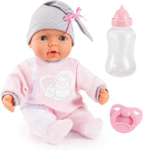 Bayer Design 93829AA Interaktywna lalka My Piccolina z funkcją, Mówiąca lalka, Porusza ustami, 38 cm, Smoczek, Butelka dla dziecka, Różowy, Szary