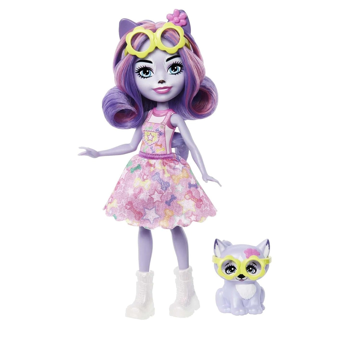 Enchantimals HHB90 - lalka Hadley Husky (około 15 cm) i figurka zwierzęcia z psim zaprzęgiem, mała lalka z odpinaną spódnicą i akcesoriami, świetny prezent dla dzieci w wieku od 4 lat