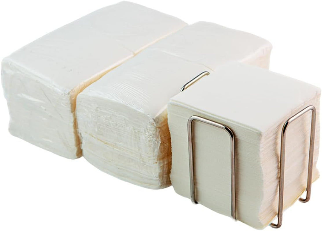 300 sztuk białych serwetek koktajlowych + serwetnik ze stali nierdzewnej o teksturze Micro Dot Gruby chłonny 10 x 10 cm złożone razem