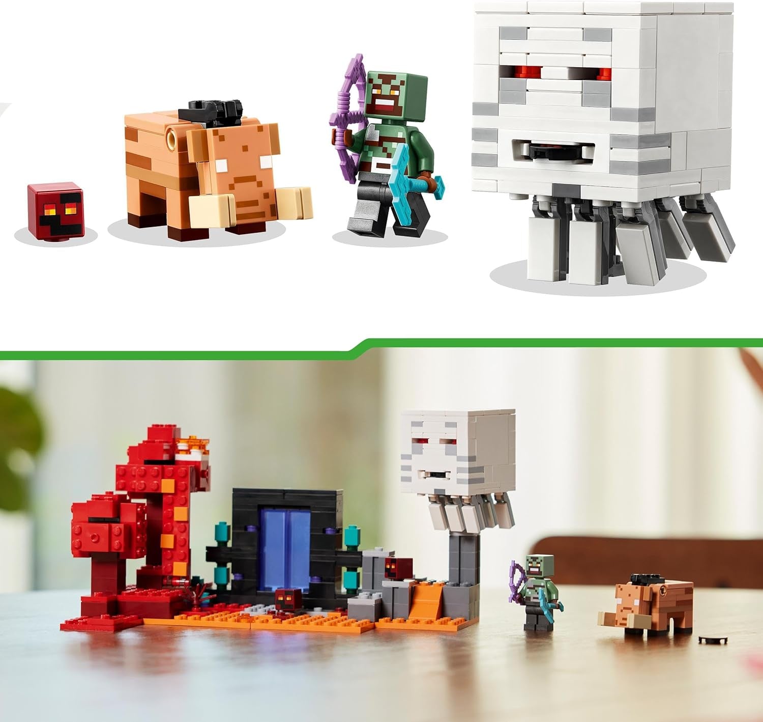 LEGO Minecraft Zasadzka w portalu do Netheru Zabawkowa gra w Nether dla dzieci ze scenami bitewnymi i legendarnymi figurkami W tym upiorny prezent dla graczy dla chłopców i dziewcząt w wieku 8 lat 21255 Zestawy do budowania Kup w sklepie LEGO