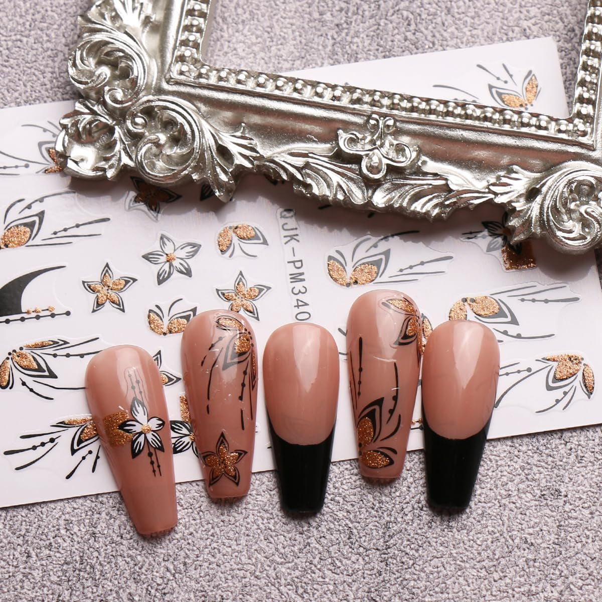 JMEOWIO Nagelsticker Blumen Glitzer 9 Blatt Nail Art Naklejka Selbstklebend Nagelaufkleber Frühling Sommer Blumen Dekoration Nageldesign Zubehör