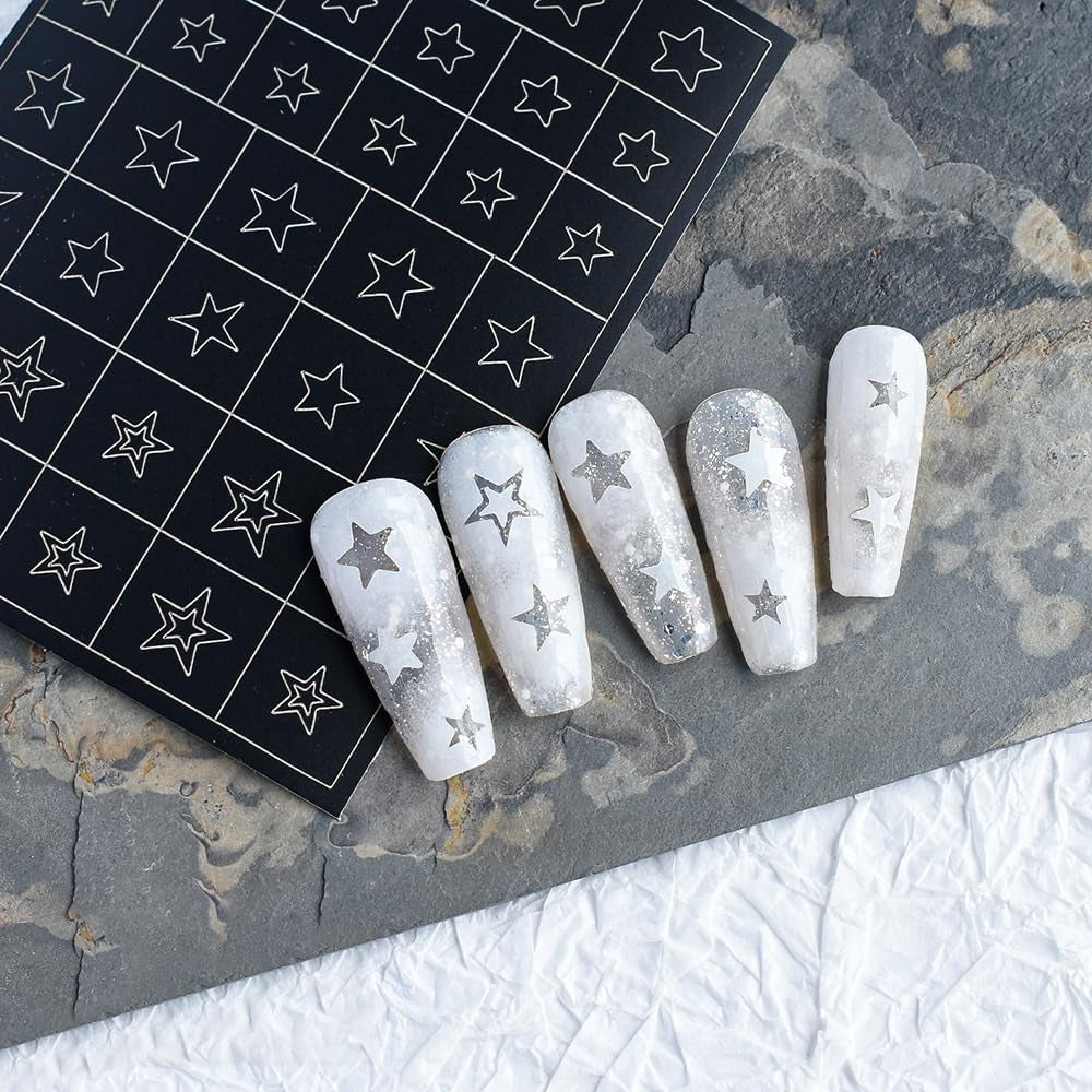 6 arkuszy Szablon aerografu Naklejki na paznokcie, Motyl Płomień Gwiazdy Serce Gwiazdy Naklejki na paznokcie Szablon do drukowania Narzędzie Nail Art Samoprzylepne naklejki dla kobiet Naklejki do zdobienia paznokci