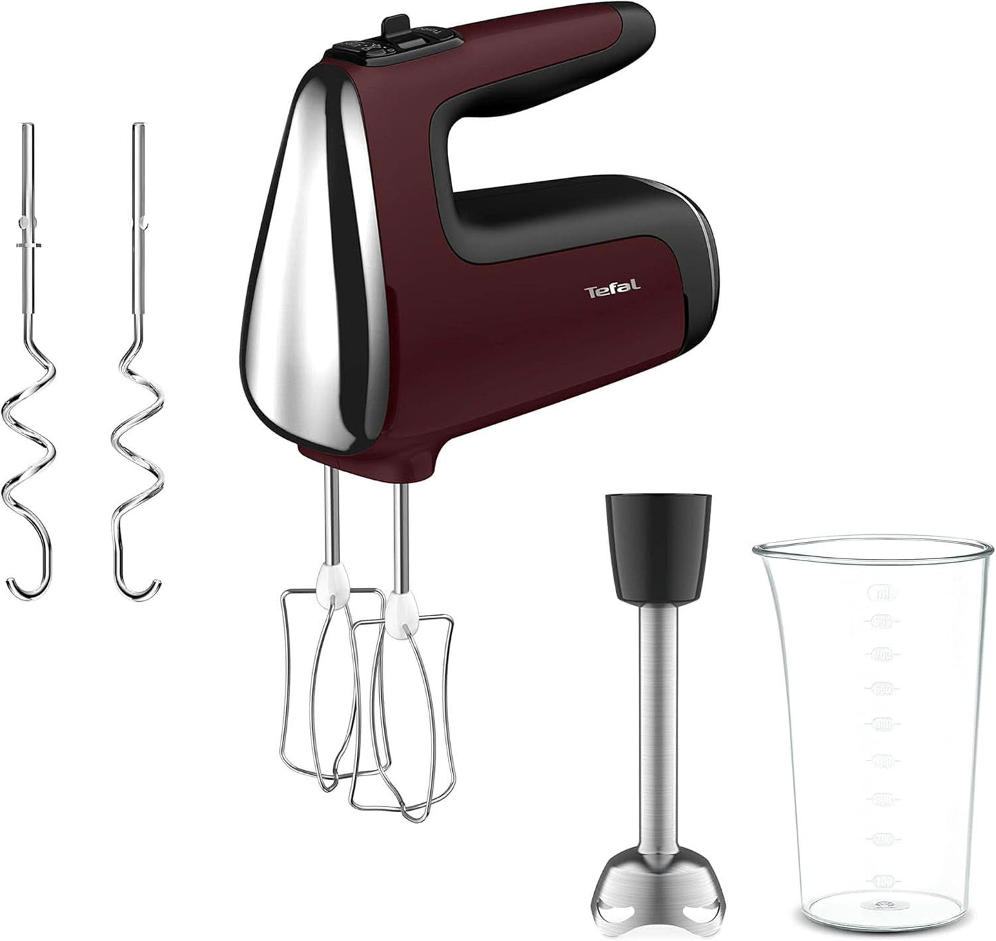 Mikser ręczny Tefal HT650E Power Mix Silence | 600 W | Sterownik zmiennej prędkości | Funkcja Turbo-Und Auswurf | Silnik do ekstremalnej rekreacji | Zawiera 2 Rührbesen i 2 Knethaken | Grau Bucatarie Naty Shop Bundle Mit 2 Schneebesen Und Knethaken