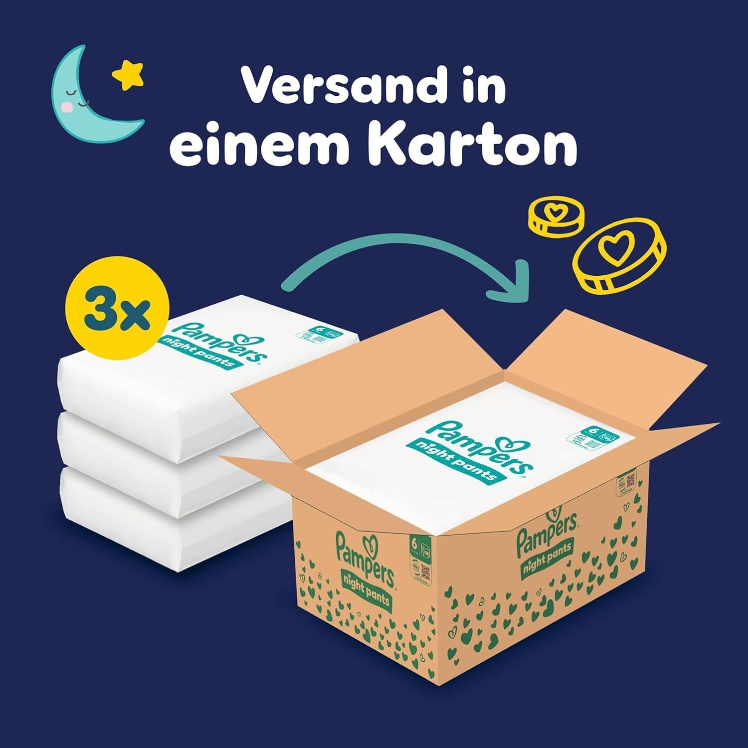 Pampers Night Pants rozmiar 6, 138 sztuk, 13kg-19kg, zapewniają dodatkową ochronę przez całą noc.