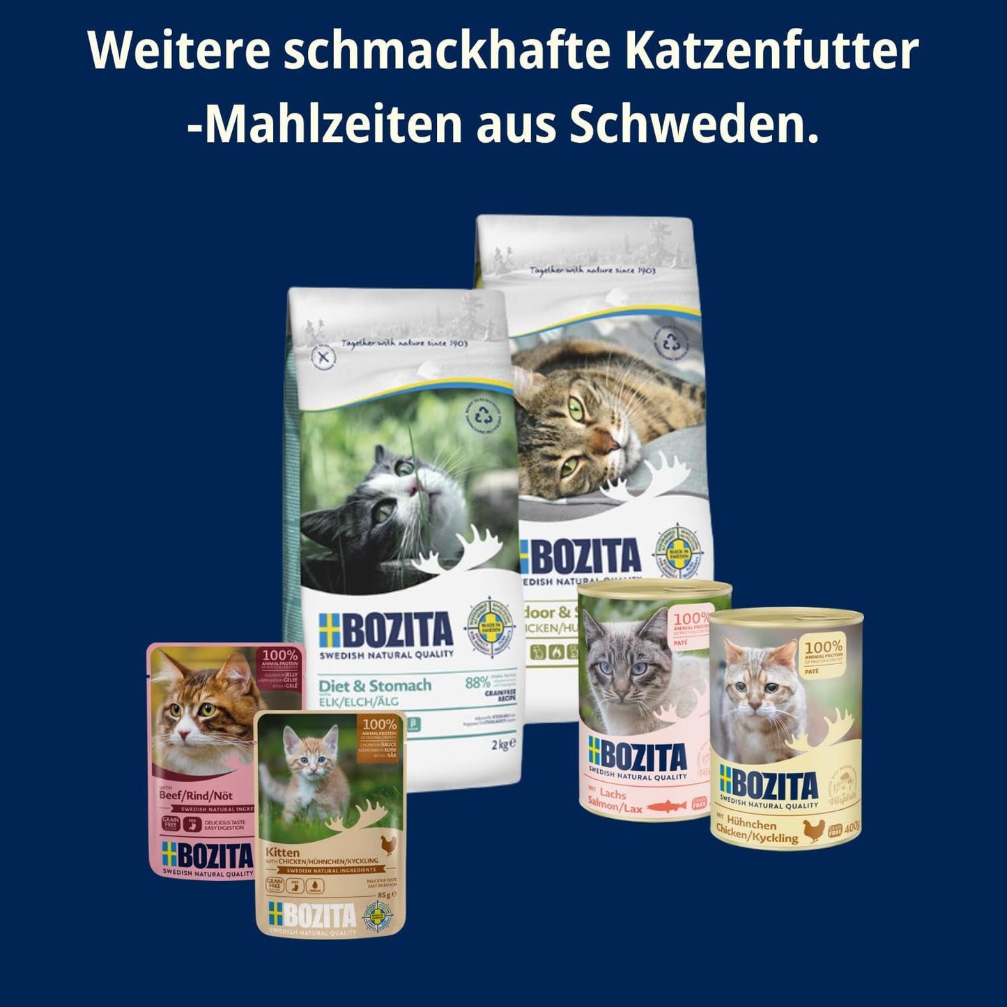 Pakiet próbny Bozita Tetra w sosie z dużą ilością kurczaka, węgla drzewnego oraz dużą ilością kurczaka i wołowiny w galarecie - 4+2-6x370g Bezzbożowa i bezcukrowa karma dla kotów sterylizowanych o zawartości białka 7,5% i tłuszczu 5%