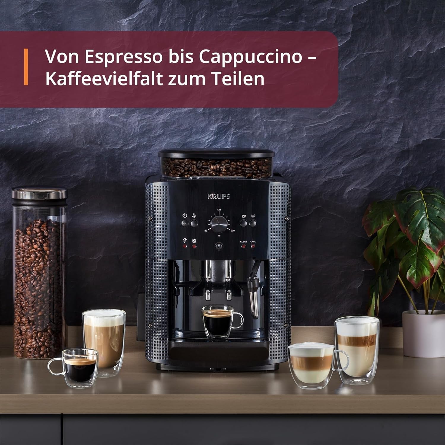 Ekspres automatyczny KRUPS Arabica Picto, kompaktowa konstrukcja, łatwa obsługa, intuicyjne regulowane pokrętło, spieniacz do mleka, funkcja 2 filiżanek, ekspres do kawy, czarny, EA810870