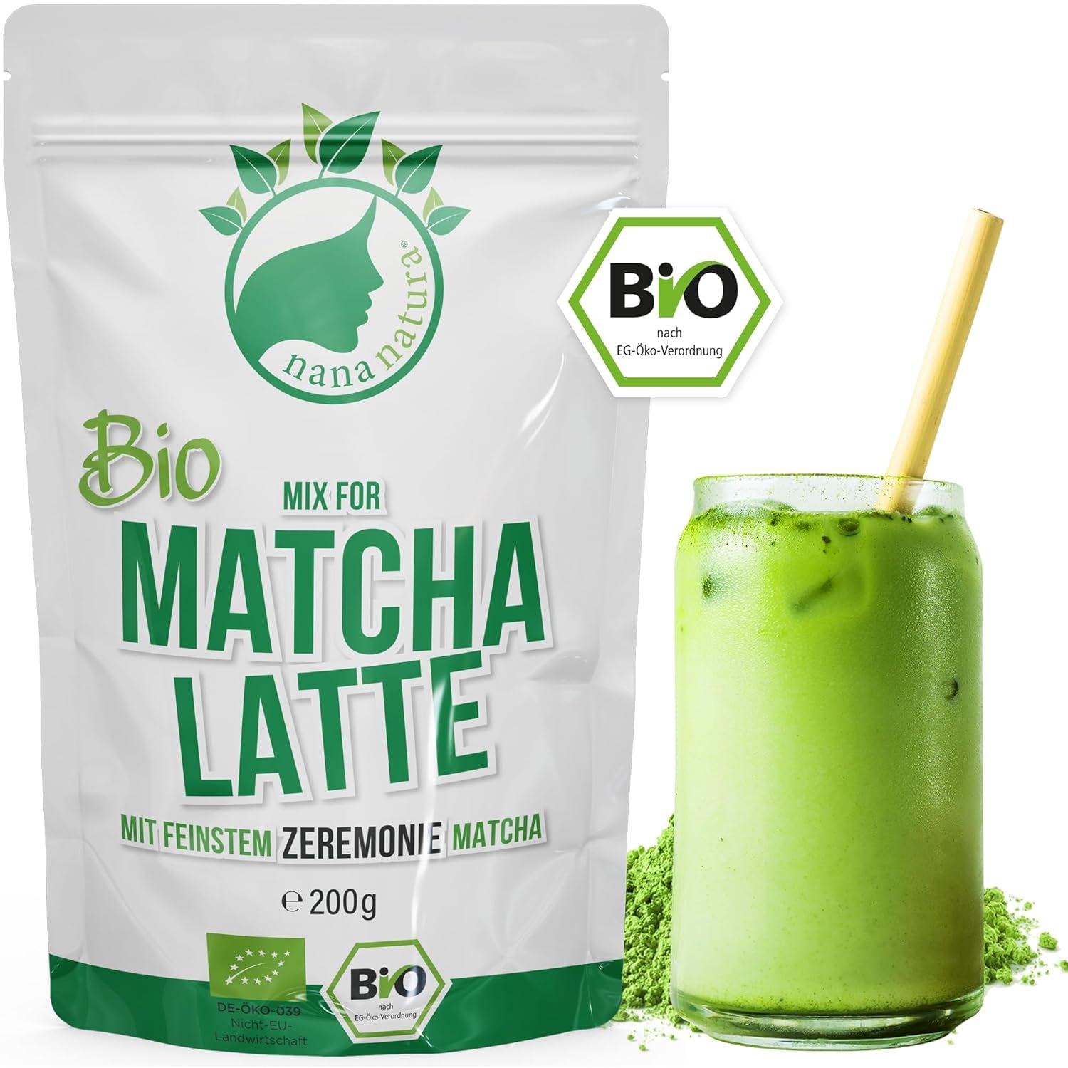 Mieszanka Bio Matcha Latte firmy Nananatura z 22% ceremonialnej zielonej herbaty w proszku z Japonii | Dla prostej i pysznej przyjemności picia herbaty | Nadaje się również do lodów i ciastek