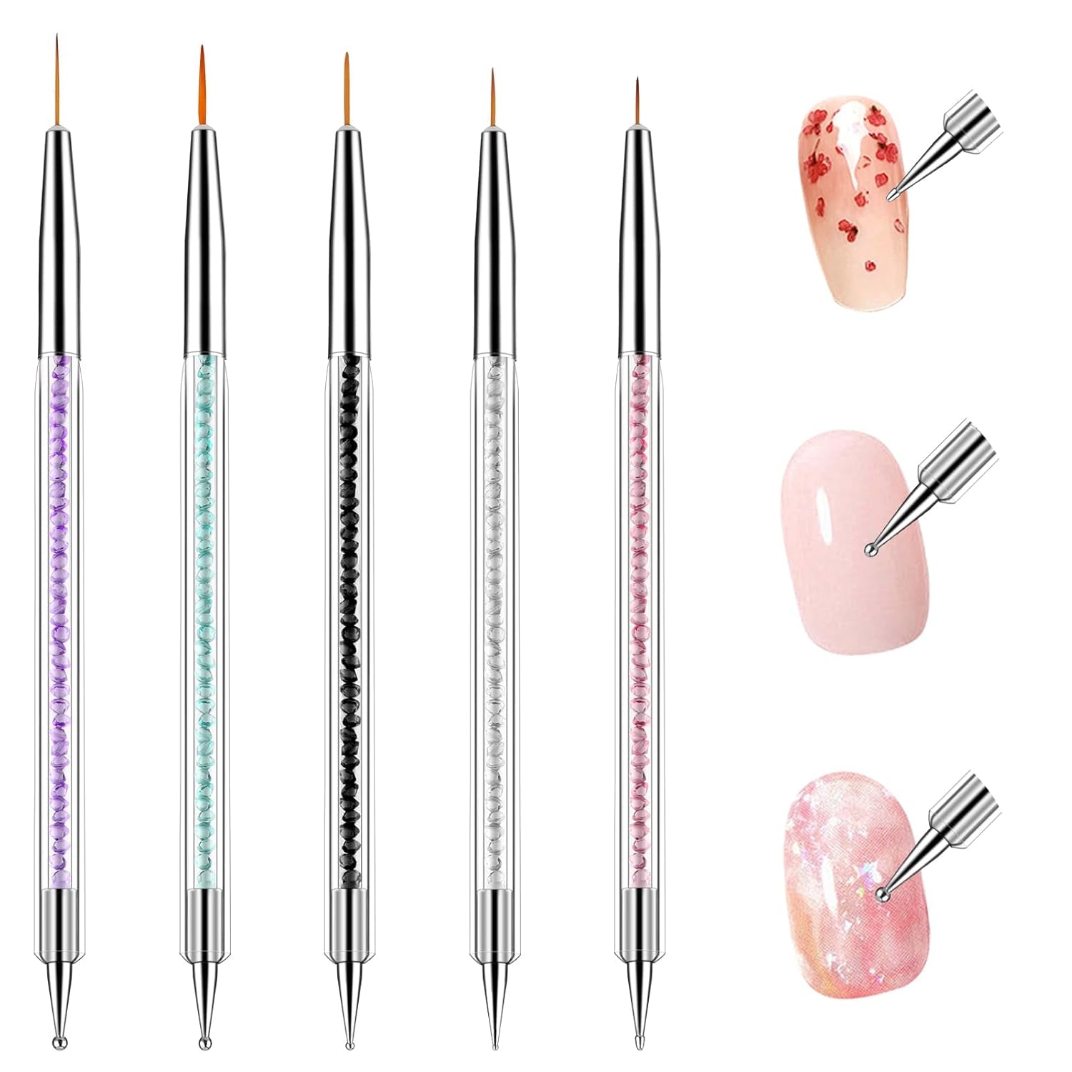 Zestaw 5 Stück Nail Art Pinsel Narzędzie do kropkowania Nailart Pinsel Nageldesign Dwustronny długopis do kropek Strass Profesjonalny akryl Feinmalerei Nail Art Design