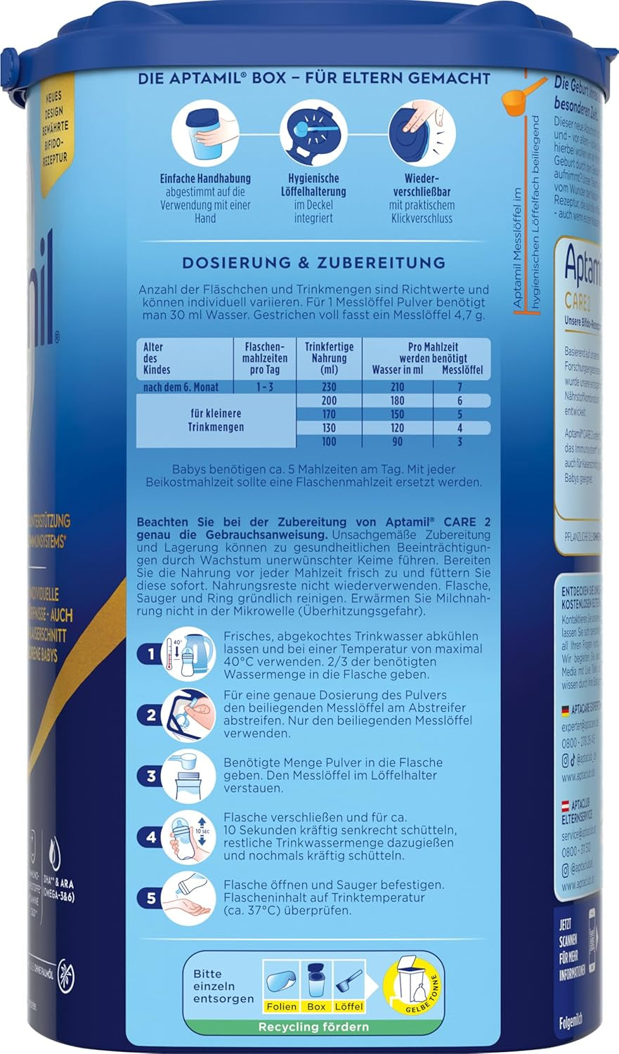 Aptamil Care 2 – Odpowiedni również dla dzieci urodzonych przez cesarskie cięcie – 1 x 800 g