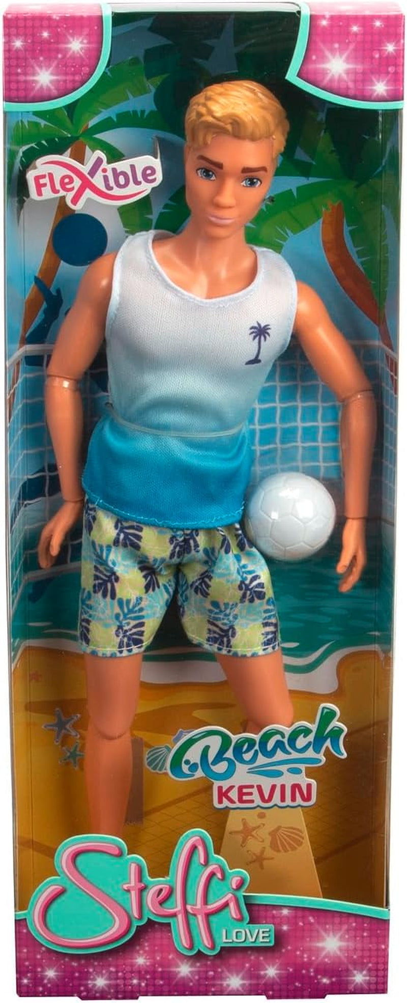 Steffi Love Beach Kevin, Kevin w stroju kąpielowym z koszulką i siatkówką, w pełni ruchoma, lalka do zabawy 30 cm, 3 lata i więcej, biała Naty Shop Dolls Domyślny tytuł