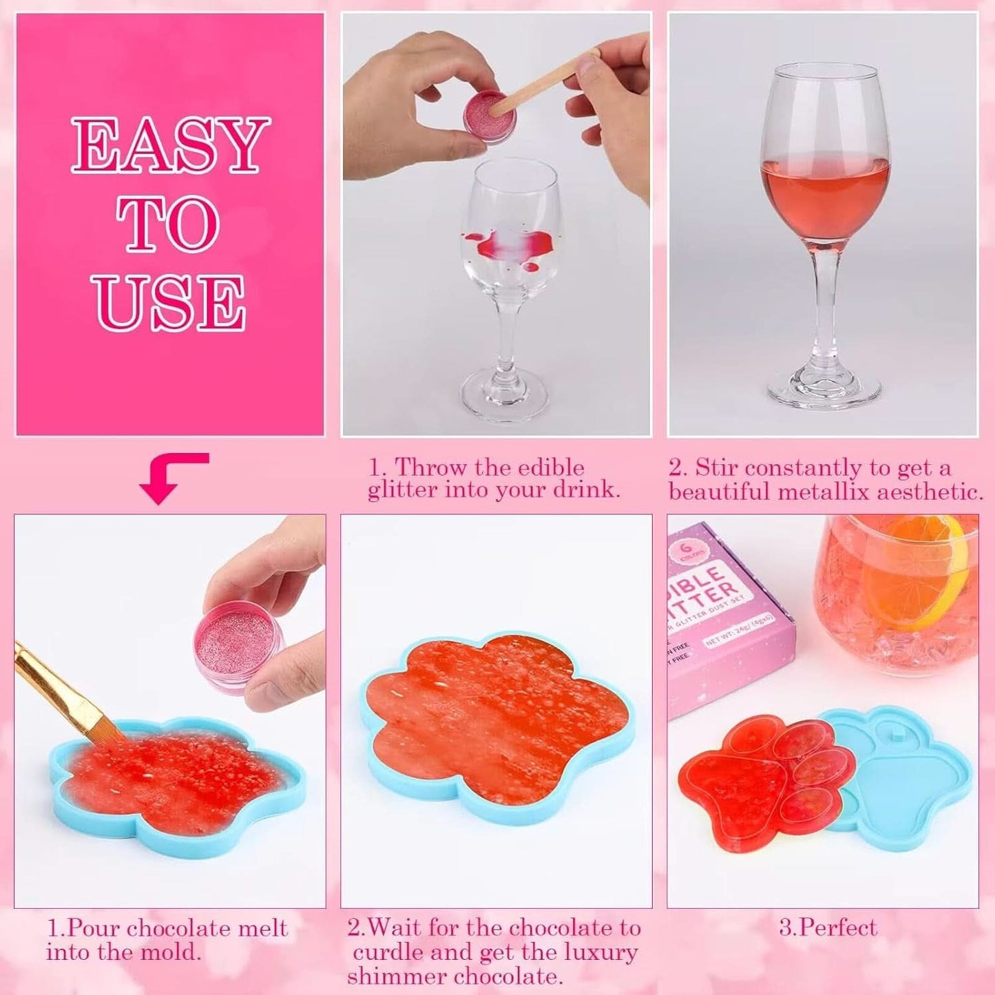 Brokat jadalny, Zestaw 4 lub 6 odcieni kolorów, 4 gramy na produkt Glitter Naty Shop