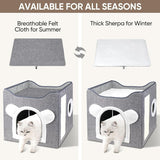 Katzenbetten für Indoor Katzen, Faltbares Katzenhaus, Katzenhöhle 2 Schicht Würfel Großer Raum Katzenbett mit Kratzbrett und Spielball, 15,8 x 15,8 x 15 cali