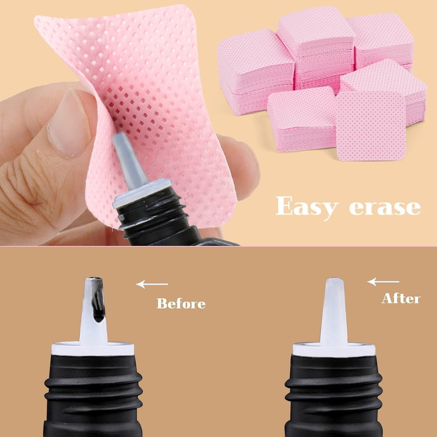 300 Stück Nagellackentferner Pads, Fusselfreie Nägel Wattepads Für Nägel Nagellackentferner Niestrzępiące się chusteczki do paznokci Cleaner Gelnägel - Rosa
