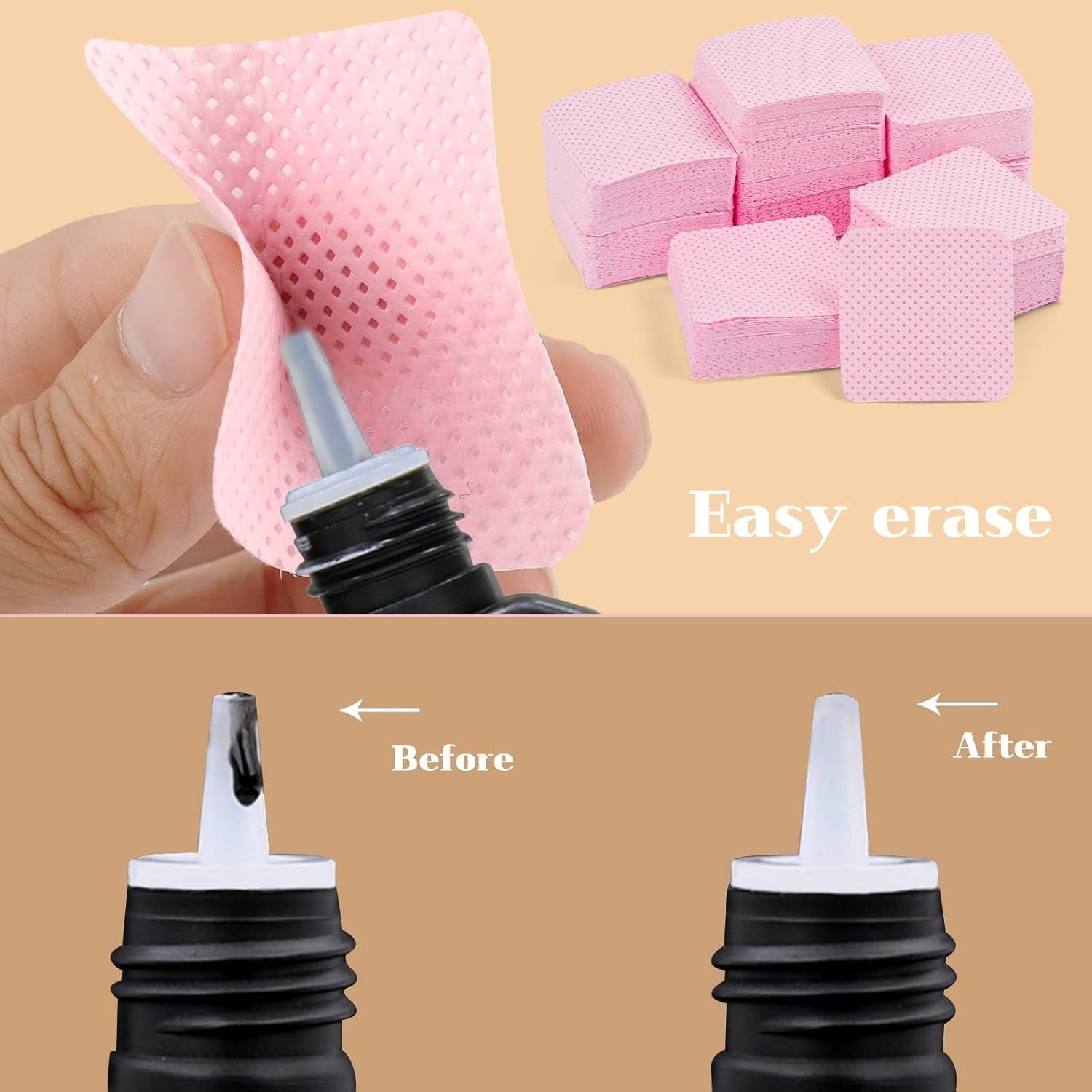 300 Stück Nagellackentferner Pads, Fusselfreie Nägel Wattepads Für Nägel Nagellackentferner Niestrzępiące się chusteczki do paznokci Cleaner Gelnägel - Rosa