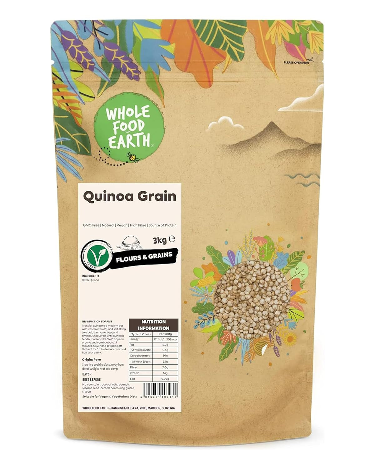 Wholefood Ziemskie ziarna komosy ryżowej - bez GMO - naturalne - wegańskie - bez nabiału - bez dodatku cukru - 3 kg
