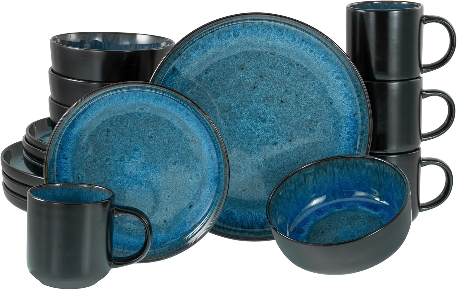 CreaTable, 20149, seria Nordic Fjord Blue, 16-częściowy zestaw naczyń obiadowych dla 4 osób, usługa łączenia porcelany, można myć w zmywarce i używać w kuchence mikrofalowej, jakość produkcji