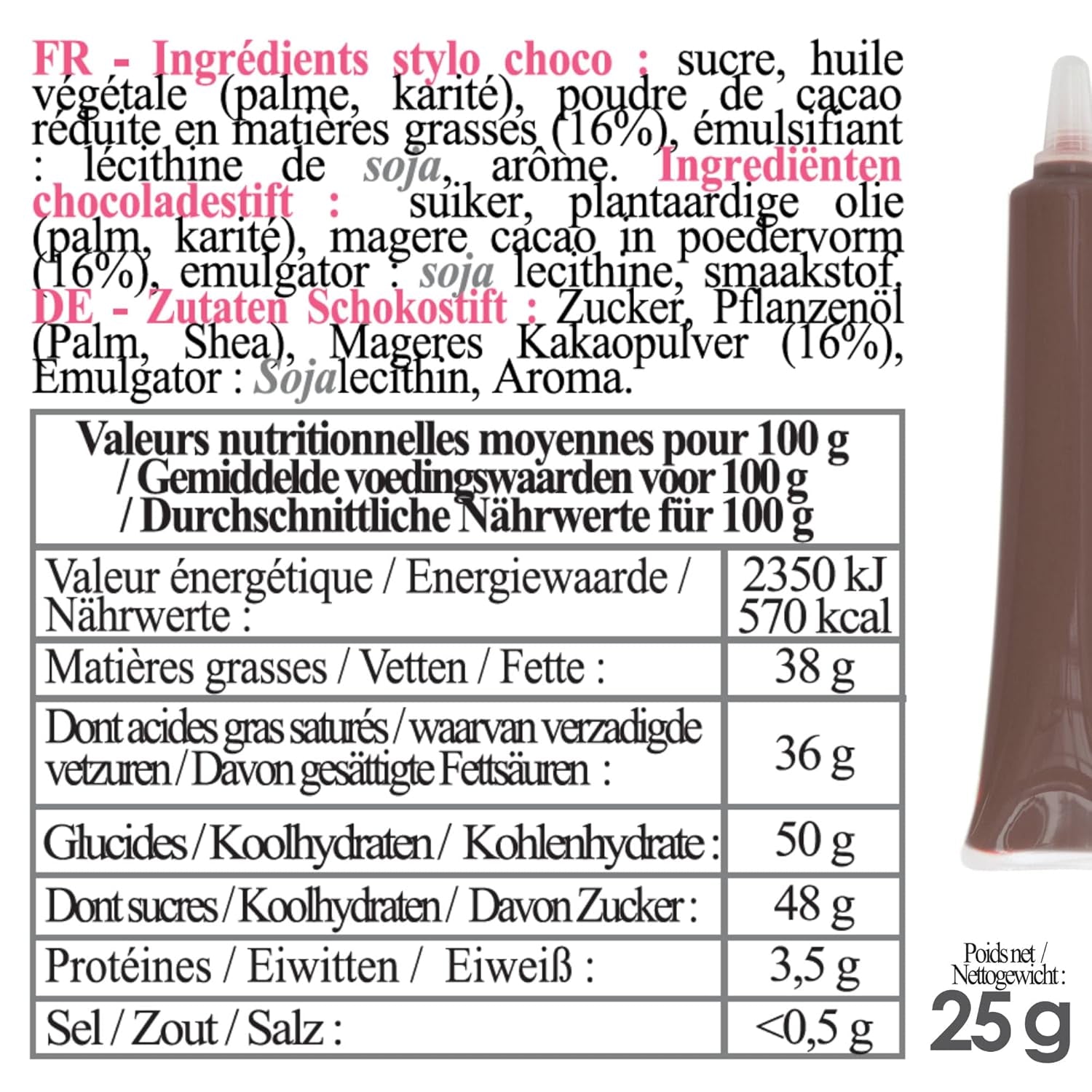 Scrapcooking - Długopis brązowy czekoladowy - Czekoladowy cukier do pisania 25 g - Jadalny dekoracyjny długopis cukrowy - Pisanie i rysowanie - Etykietowanie Fondant, Lukier, Ciasta - 6801