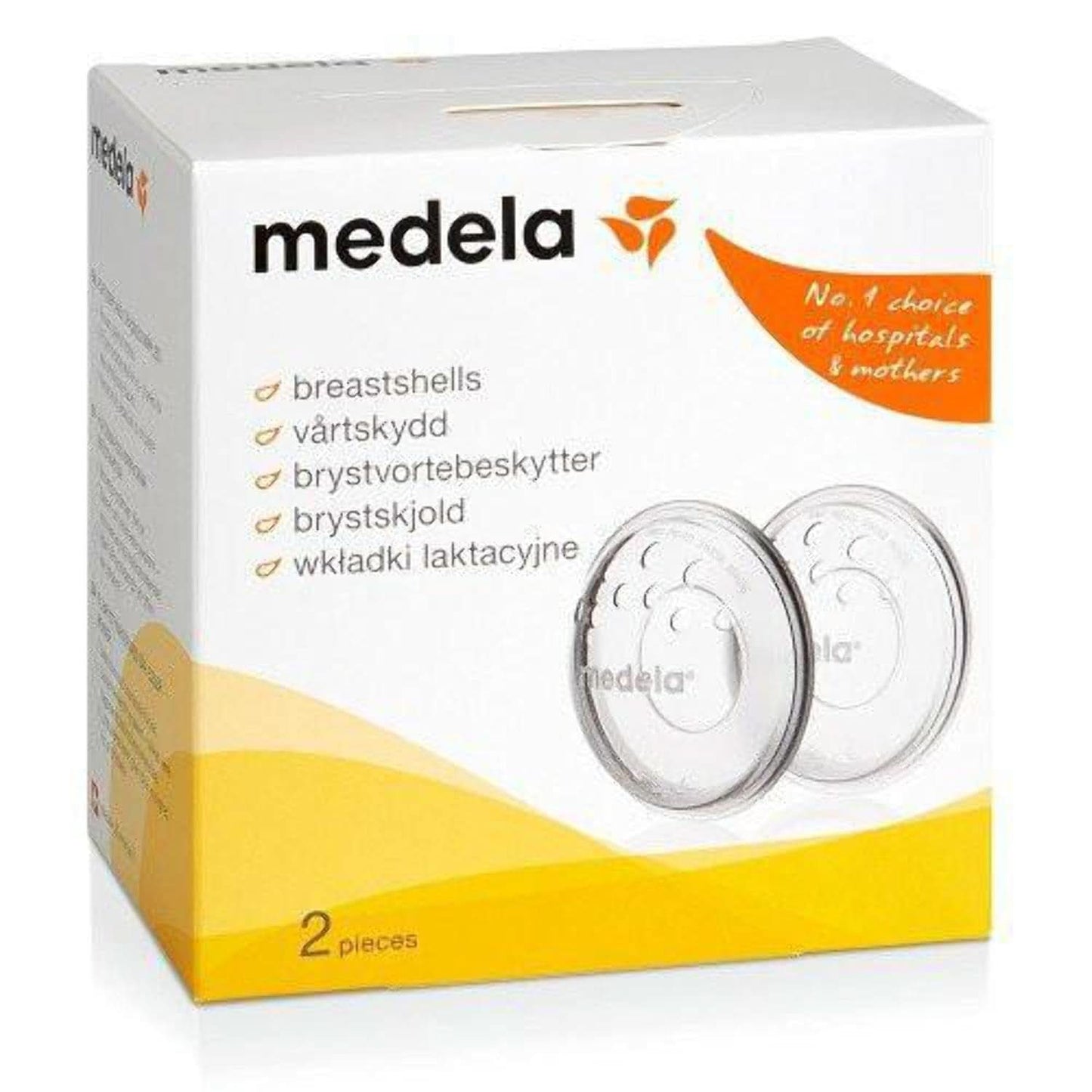 Muszle laktacyjne Medela - wolne od BPA, wykonane z miękkiego silikonu, z oddychającymi otworami wentylacyjnymi, w zestawie 2 muszle. Akcesoria Żywność i karmienie piersią Sklep Bebe Naty