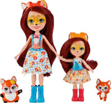 Enchantimals HCF81 - Felicity Fox i jej młodsza siostra (ok. 15 cm i ok. 10 cm) oraz 2 figurki zwierząt, odpinana spódnica i akcesoria, świetny prezent dla dzieci w wieku 3 lat i starszych