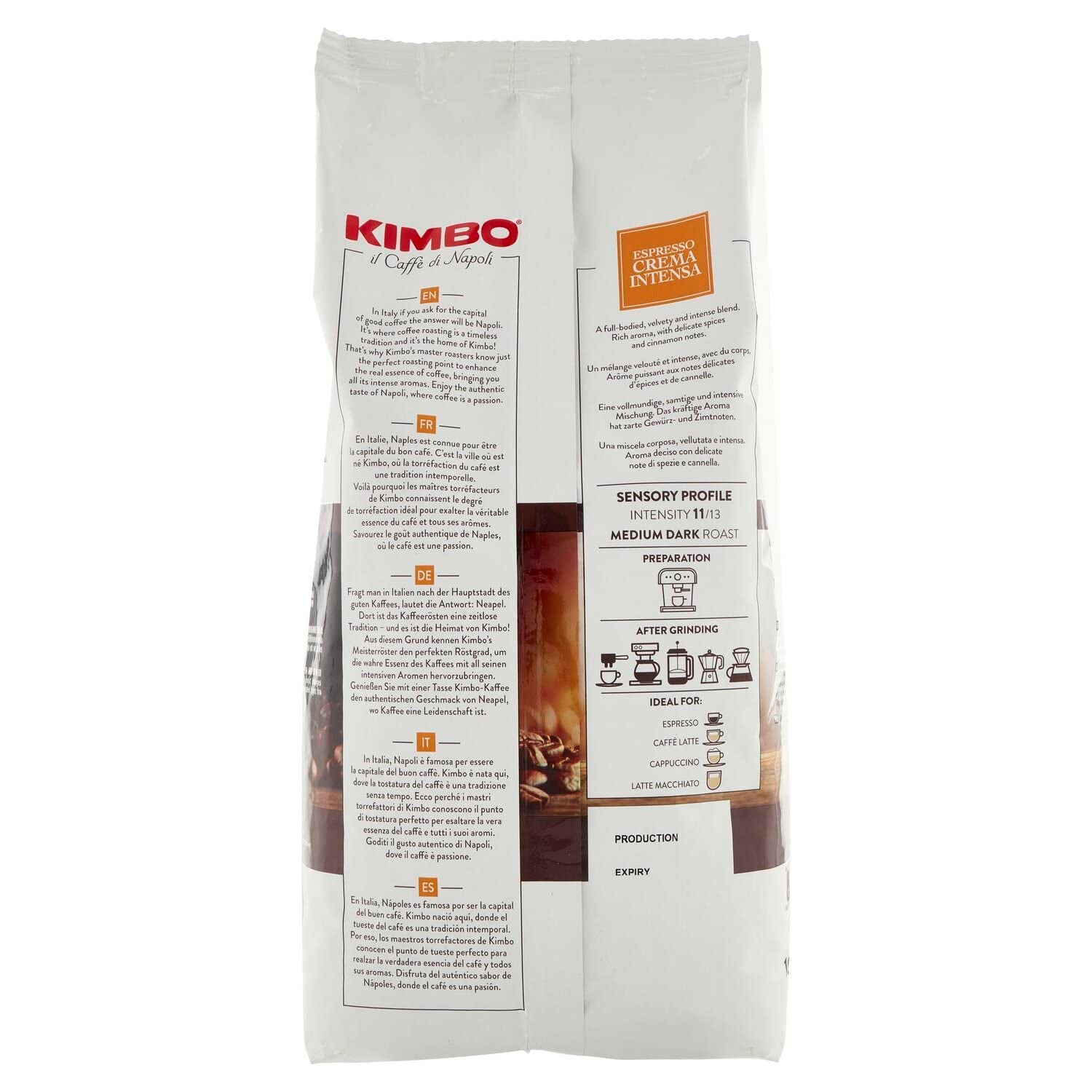 3x Kawa ziarnista Espresso Intensywna śmietanka, Średnio ciemne palenie, Całe ziarna kawy, Torba 1 kg, Kawa z Neapolu