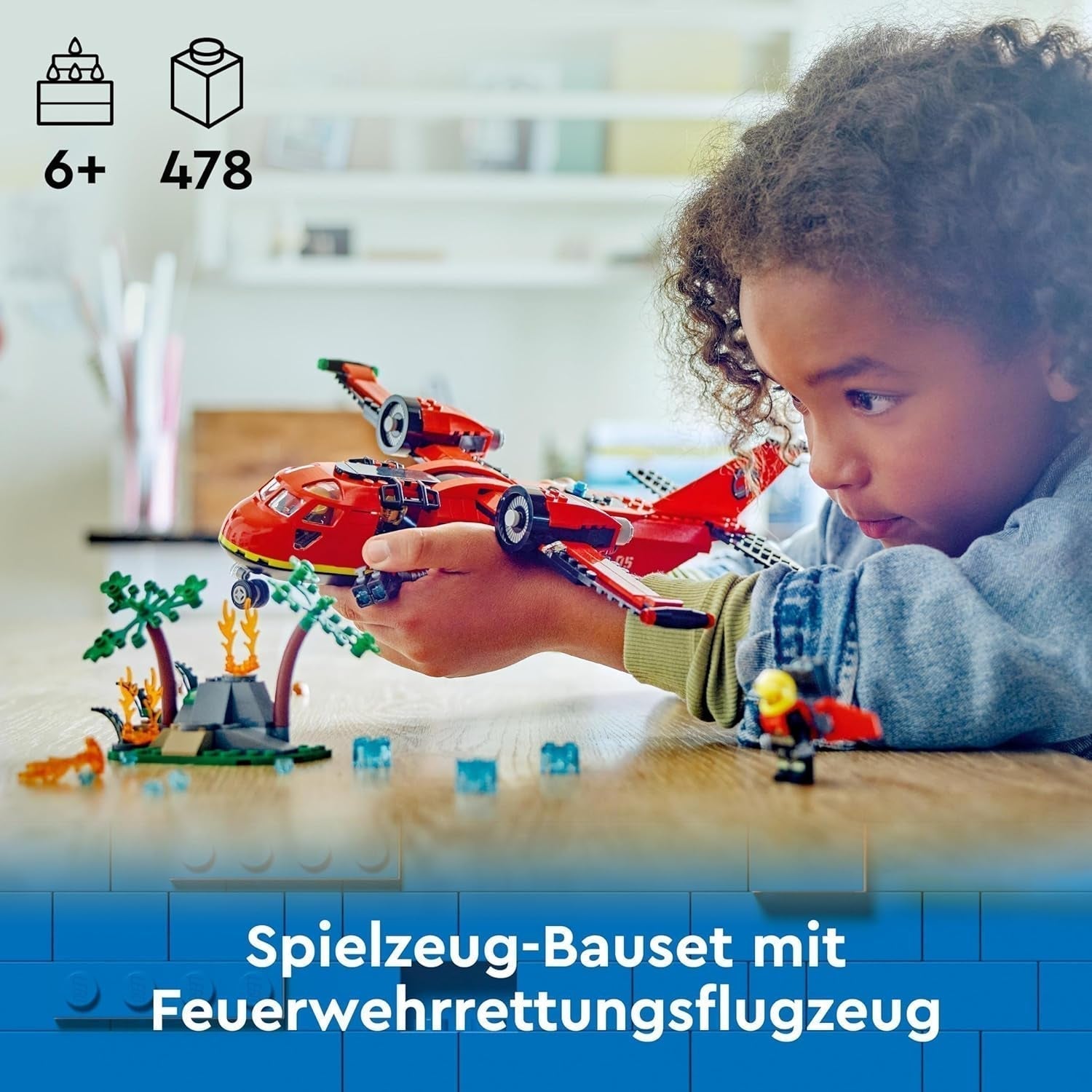 LEGO City Samolot strażacki, zabawkowy samolot strażacki dla dzieci, zestaw konstrukcyjny z 3 figurkami strażaków i dekoracją przeciwpożarową, doskonały pomysł na prezent dla chłopców i dziewcząt od 6 lat 60413 Zestawy do budowania Besuche den LEGO-Store