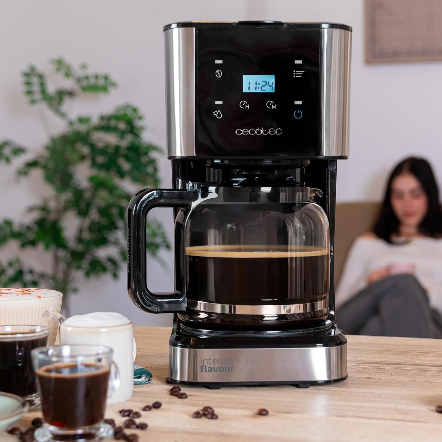 Espresso z filtrem Cecotec Coffee 66 Drop and Touch, moc 950 W, 1,5 L, 12 filiżanek, ekran dotykowy, szklana karafka, timer 24-godzinny, 6 przełączników, filtr siatkowy wielokrotnego użytku