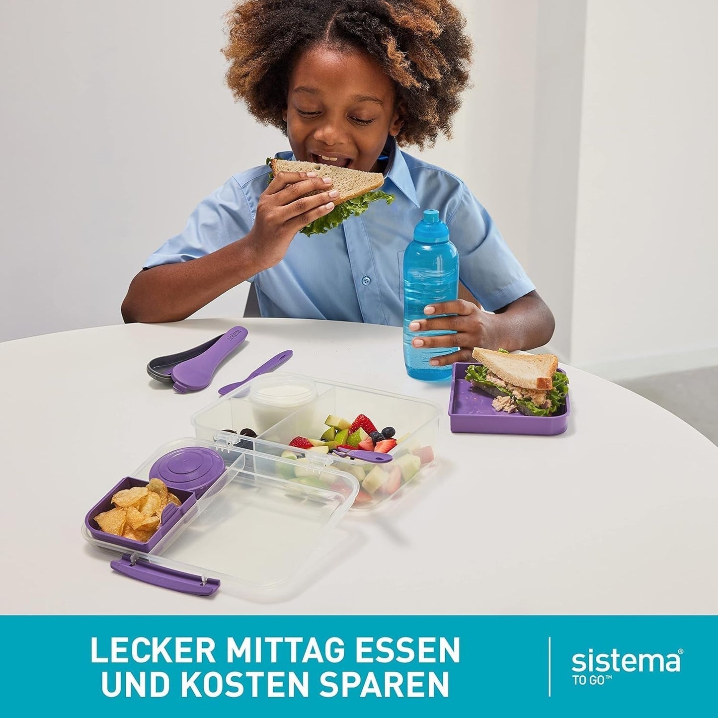 System pojemników na lunch Bento Box TO GO z przegródkami | Pudełko na lunch o pojemności 1,25 l z pojemnikiem na jogurt/owoce | dla dzieci i dorosłych l | Bez BPA Minty Teal [21685-8T], miętowo-zielone Pudełka do przechowywania żywności Naty Shop