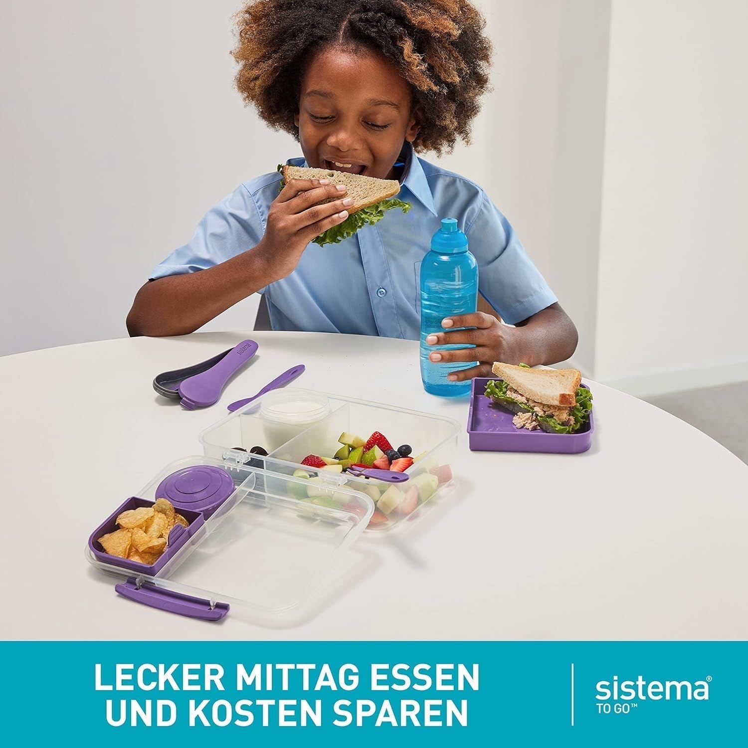 System pojemników na lunch Bento Box TO GO z przegródkami | Pudełko na lunch o pojemności 1,25 l z pojemnikiem na jogurt/owoce | dla dzieci i dorosłych l | Bez BPA Minty Teal [21685-8T], miętowo-zielone Pudełka do przechowywania żywności Naty Shop