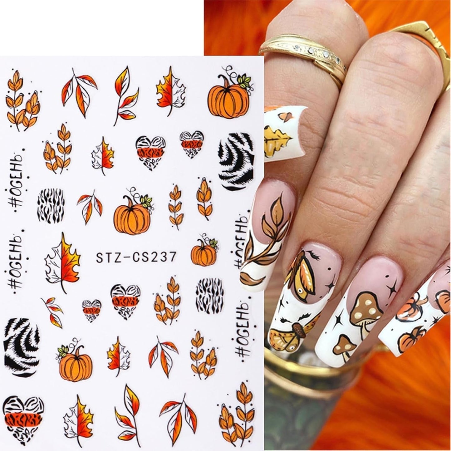 JMEOWIO Nagelsticker Herbst 9 Blatt Nail Art Naklejka Selbstklebend Nagelaufkleber Kürbis Ahornblatt Erntedankfest Dekoration Nageldesign Zubehör
