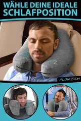 FLOWZOOM AIR Dmuchana poduszka pod kark z kapturem - Samolotowa poduszka pod kark - Poduszka podróżna - Szybko nadmuchiwana podróżna poduszka pod kark - Poduszka samolotowa - Poduszka podróżna - Poduszka pod szyję dla dorosłych (szara) Poduszki ortopedyczne na szyję Naty Shop
