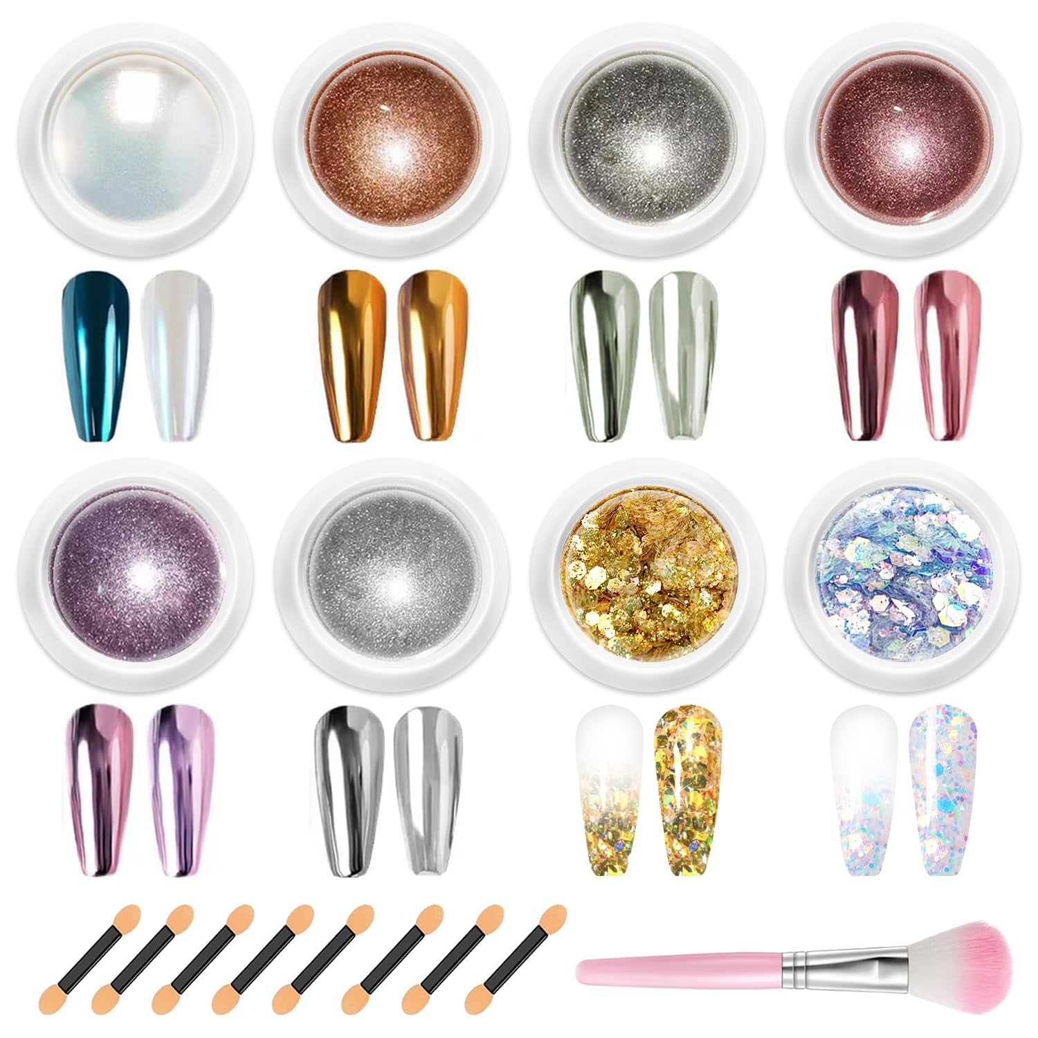 BISHENGYF Proszek do paznokci w kolorze różowego złotaNeue Upgrade Grosse Kapazitä Chrom PulverSuper-Spiegeleffekt Metall Mirror Chrome Powder – Neonowy szklisty efekt perłowy Brokat Nagelkunst Pulver Für DIY Salon