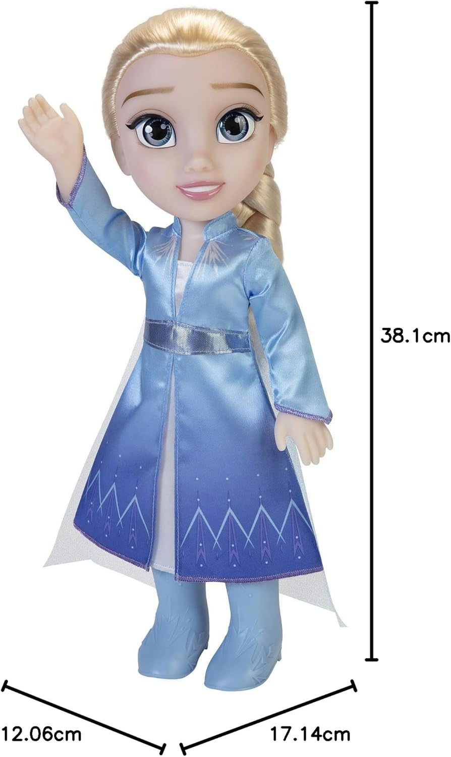 Disney Frozen 2 Elsa Travel Doll, 35-centymetrowa lalka z kultową sukienką inspirowaną filmem, butami i długimi warkoczami zapewniającymi dodatkową zabawę podczas zabawy, dla dziewczynek w wieku 3 lat i starszych
