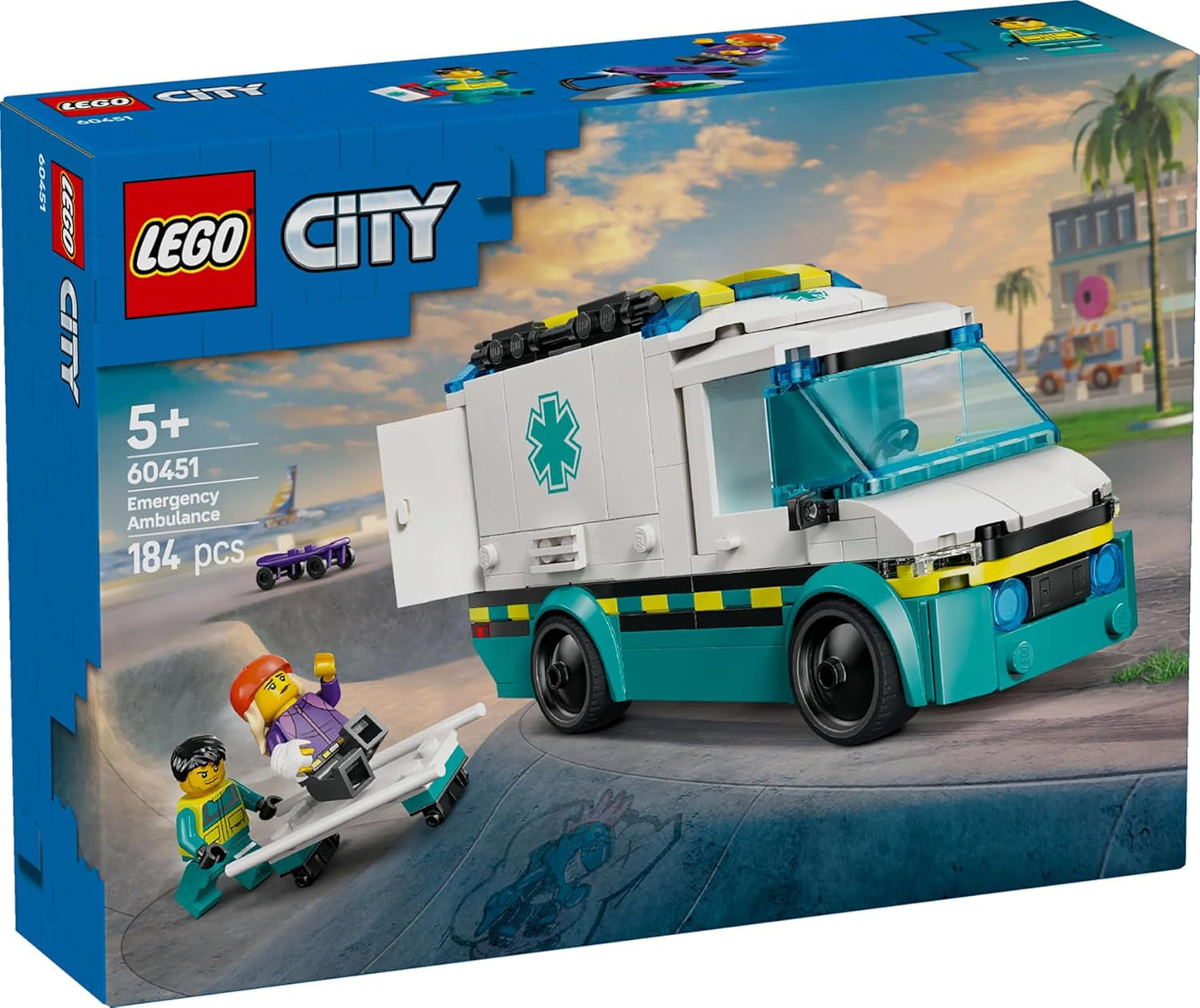 LEGO City Ambulans - zabawka z 2 minifigurkami ( deskorolkarz i kierowca) - zabawka edukacyjna dla chłopców i dziewcząt od 5 lat - pomysły na prezenty urodzinowe i świąteczne 60451 Zestawy do budowania Besuche den LEGO-Store